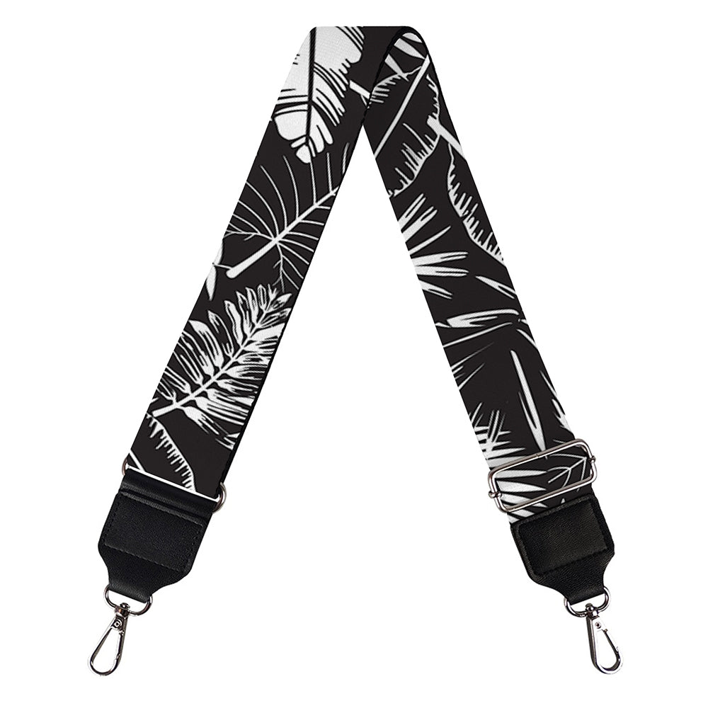Black And White Tropical Palm Leaf Print Bag Strap