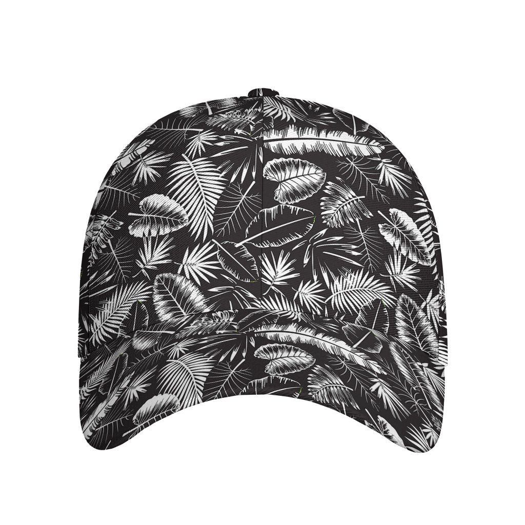 Black And White Tropical Palm Leaf Print Baseball Cap