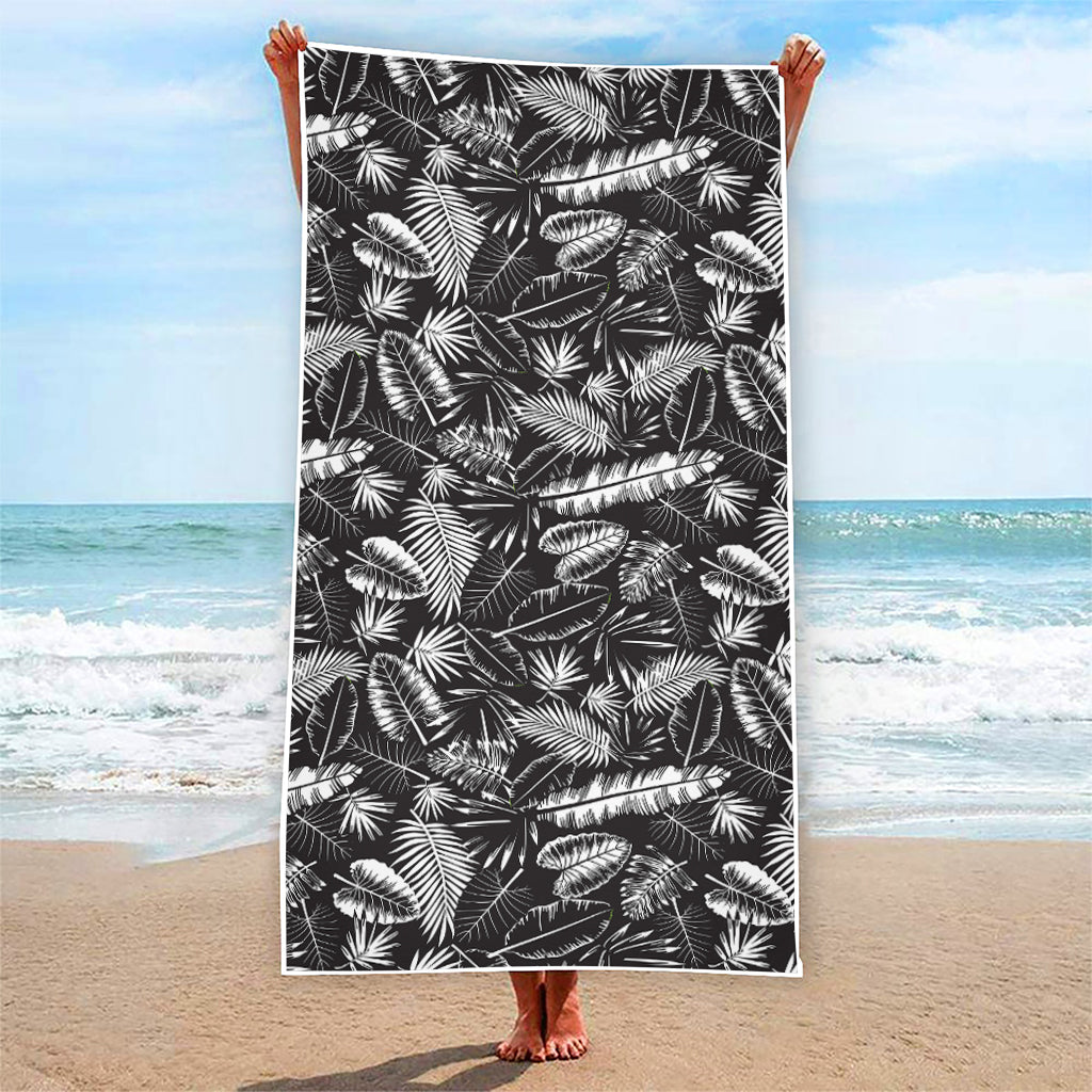 Black And White Tropical Palm Leaf Print Beach Towel
