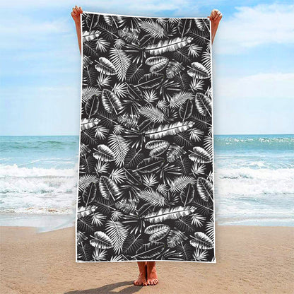 Black And White Tropical Palm Leaf Print Beach Towel