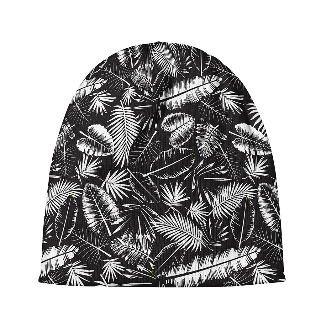 Black And White Tropical Palm Leaf Print Beanie