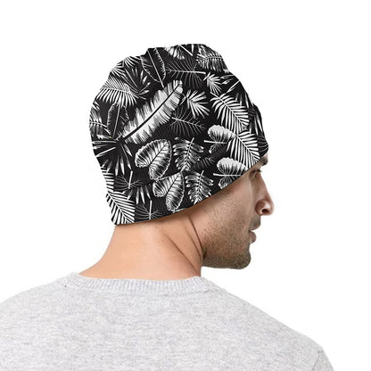 Black And White Tropical Palm Leaf Print Beanie