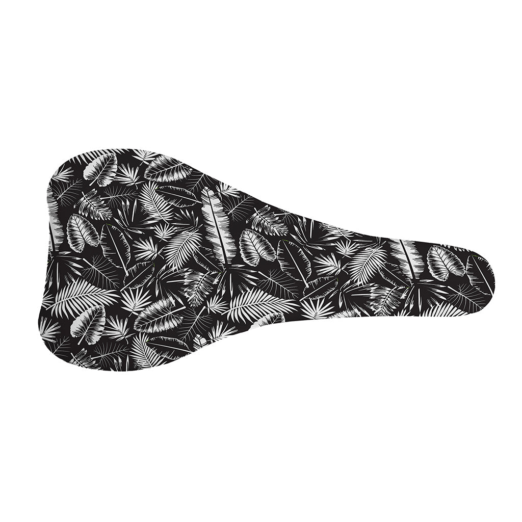 Black And White Tropical Palm Leaf Print Bicycle Seat Cover