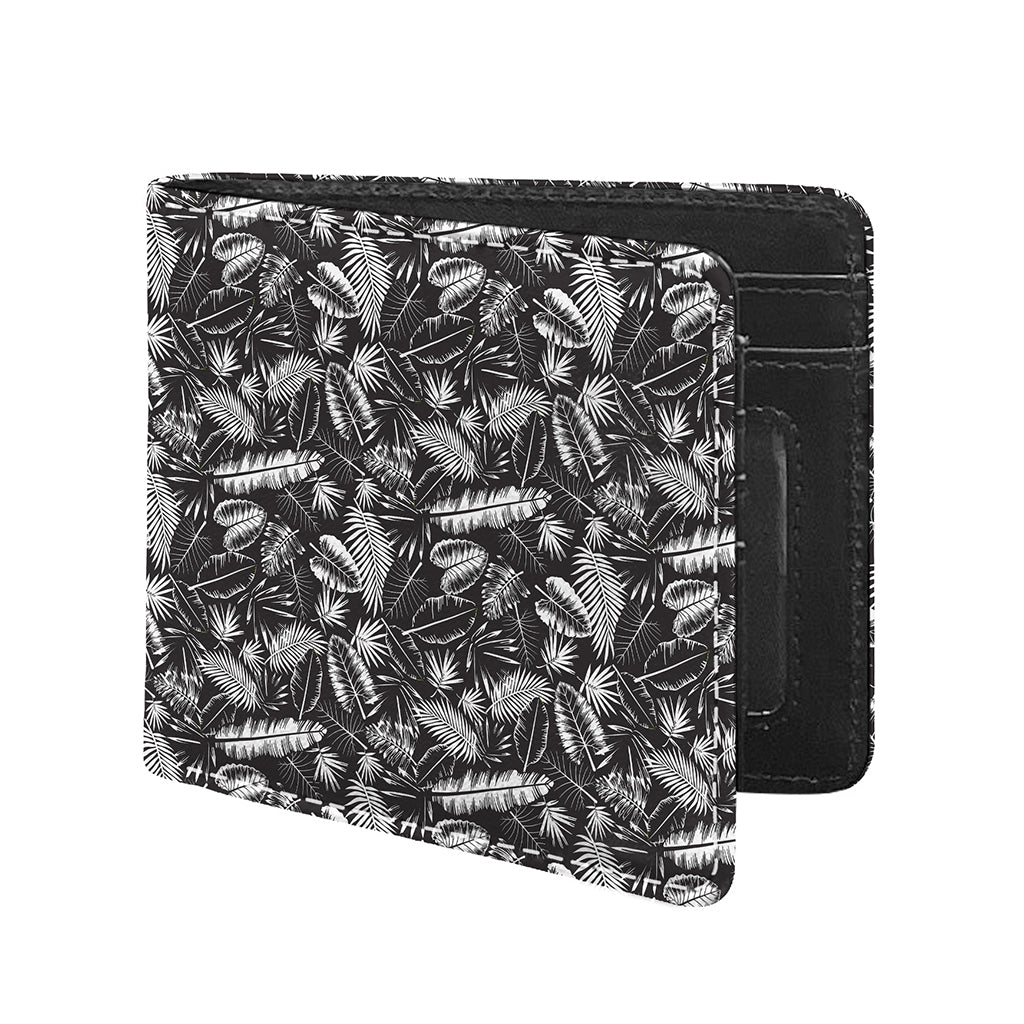Black And White Tropical Palm Leaf Print Bifold Wallet