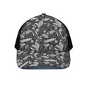 Black And White Tropical Palm Leaf Print Black Mesh Trucker Hat