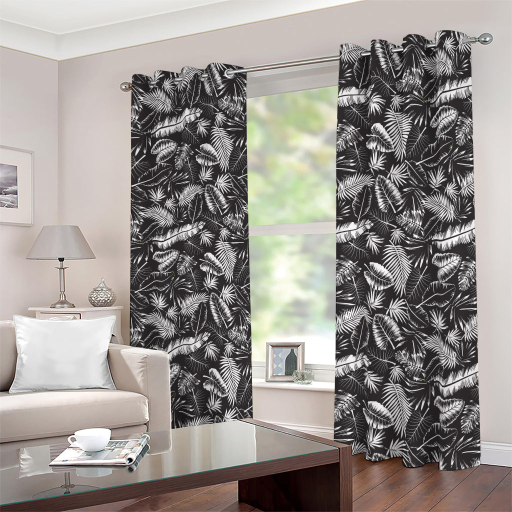 Black And White Tropical Palm Leaf Print Blackout Grommet Curtains