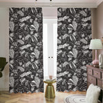 Black And White Tropical Palm Leaf Print Blackout Pencil Pleat Curtains