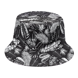 Black And White Tropical Palm Leaf Print Bucket Hat