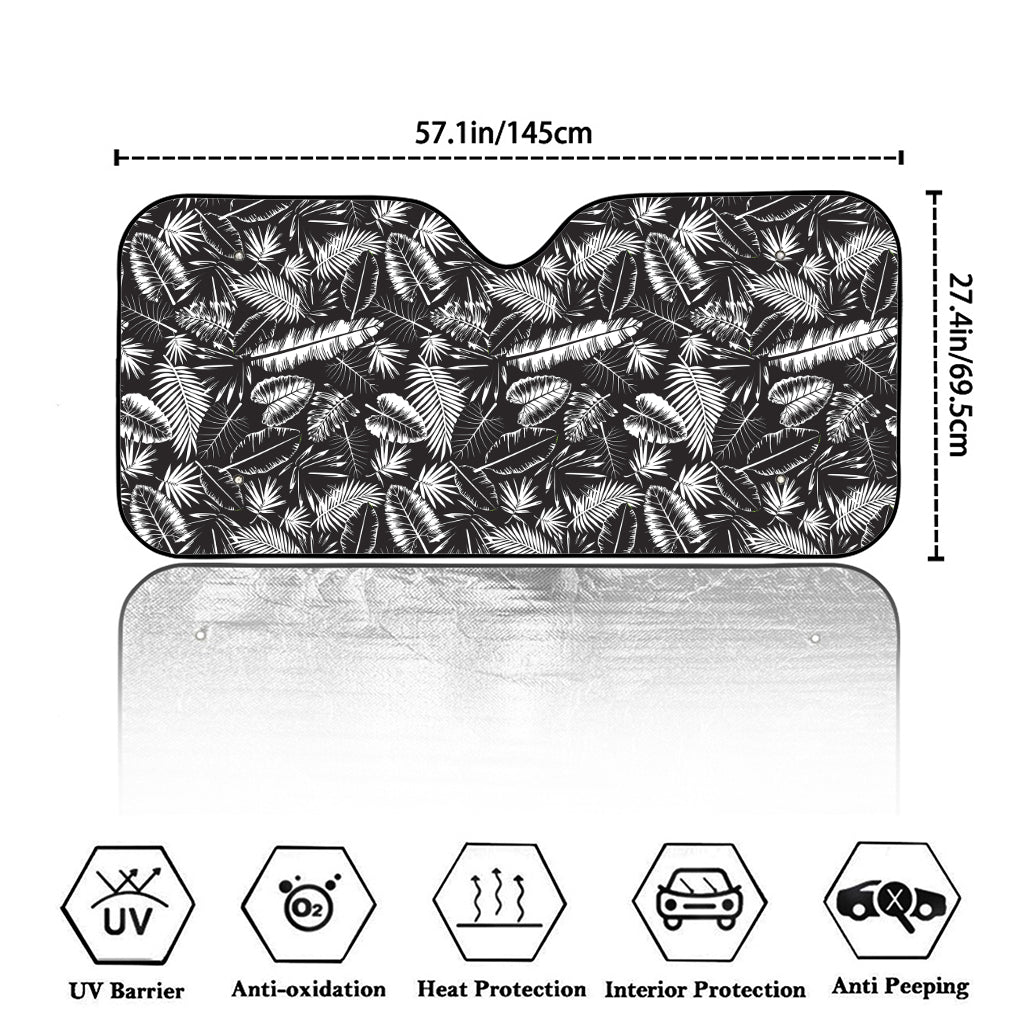 Black And White Tropical Palm Leaf Print Car Windshield Sun Shade