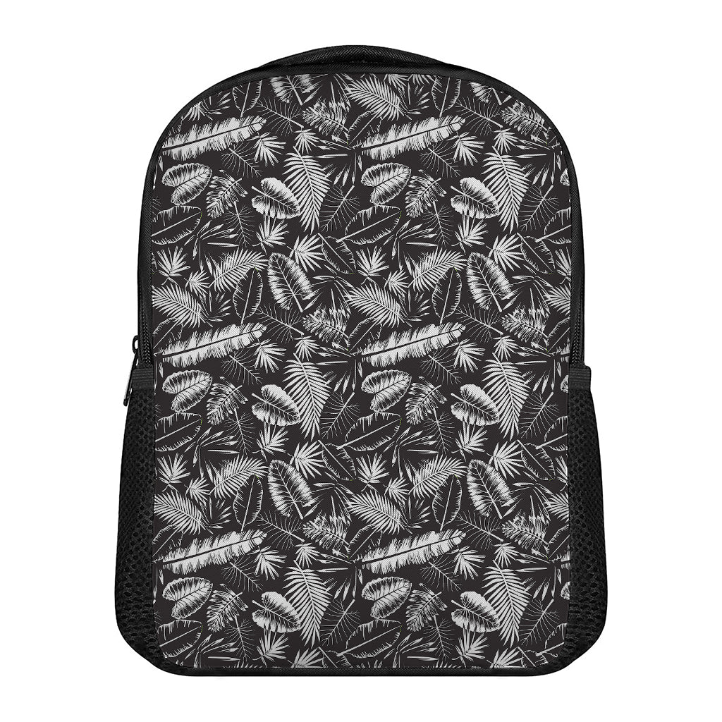 Black And White Tropical Palm Leaf Print Casual Backpack