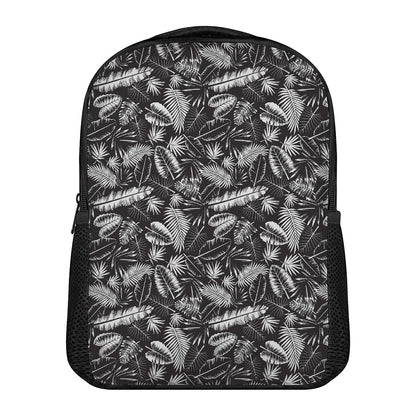 Black And White Tropical Palm Leaf Print Casual Backpack