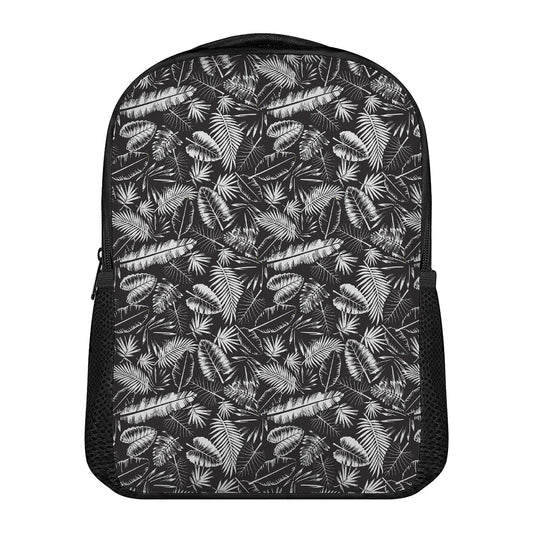 Black And White Tropical Palm Leaf Print Casual Backpack