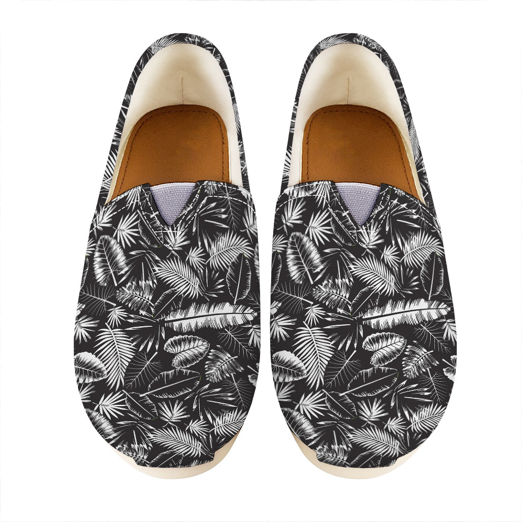 Black And White Tropical Palm Leaf Print Casual Shoes