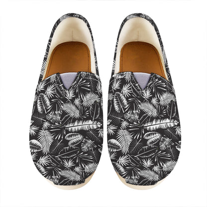 Black And White Tropical Palm Leaf Print Casual Shoes