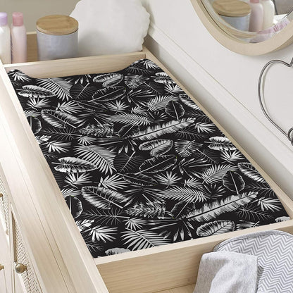 Black And White Tropical Palm Leaf Print Changing Pad Cover