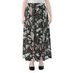 Black And White Tropical Palm Leaf Print Chiffon Maxi Skirt