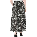 Black And White Tropical Palm Leaf Print Chiffon Maxi Skirt