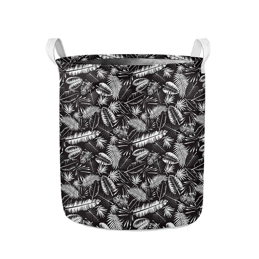 Black And White Tropical Palm Leaf Print Collapsible Laundry Basket