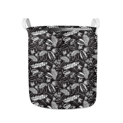 Black And White Tropical Palm Leaf Print Collapsible Laundry Basket