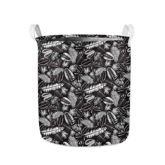 Black And White Tropical Palm Leaf Print Collapsible Laundry Basket