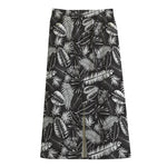 Black And White Tropical Palm Leaf Print Cotton Front Slit Maxi Skirt