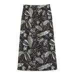 Black And White Tropical Palm Leaf Print Cotton Front Slit Maxi Skirt