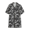 Black And White Tropical Palm Leaf Print Cotton Hawaiian Shirt