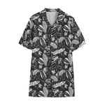 Black And White Tropical Palm Leaf Print Cotton Hawaiian Shirt