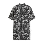 Black And White Tropical Palm Leaf Print Cotton Hawaiian Shirt