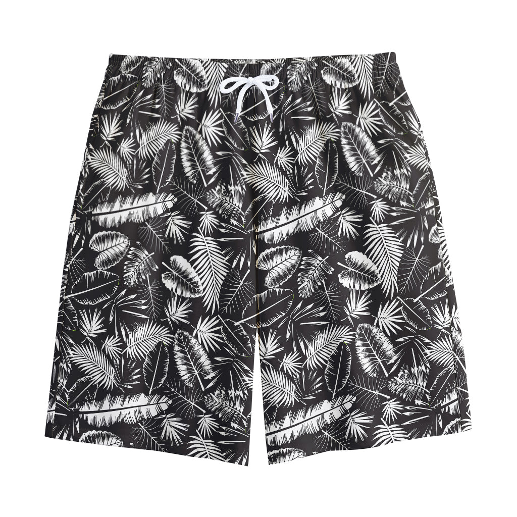 Black And White Tropical Palm Leaf Print Cotton Shorts
