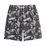 Black And White Tropical Palm Leaf Print Cotton Shorts