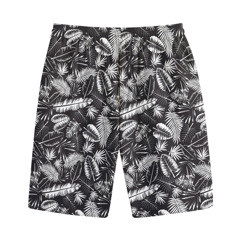 Black And White Tropical Palm Leaf Print Cotton Shorts