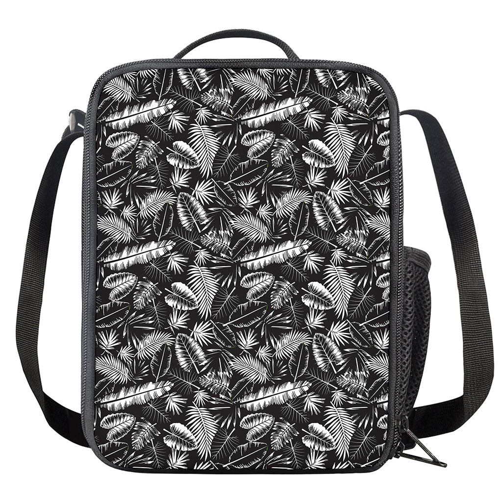 Black And White Tropical Palm Leaf Print Crossbody Lunch Bag