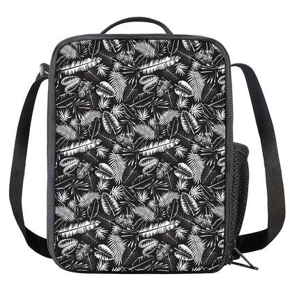 Black And White Tropical Palm Leaf Print Crossbody Lunch Bag