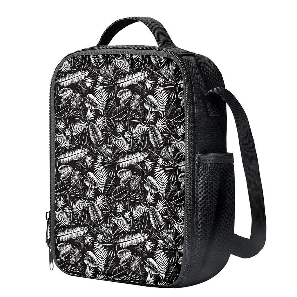 Black And White Tropical Palm Leaf Print Crossbody Lunch Bag