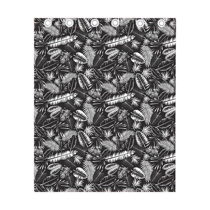 Black And White Tropical Palm Leaf Print Curtain