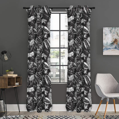 Black And White Tropical Palm Leaf Print Curtain