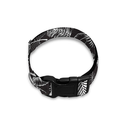 Black And White Tropical Palm Leaf Print Dog Collar
