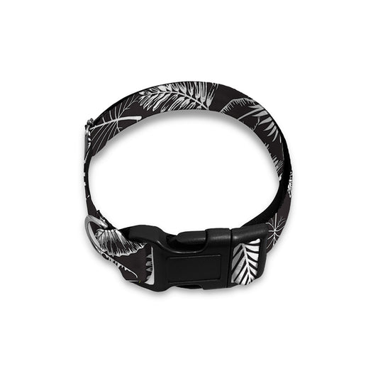 Black And White Tropical Palm Leaf Print Dog Collar