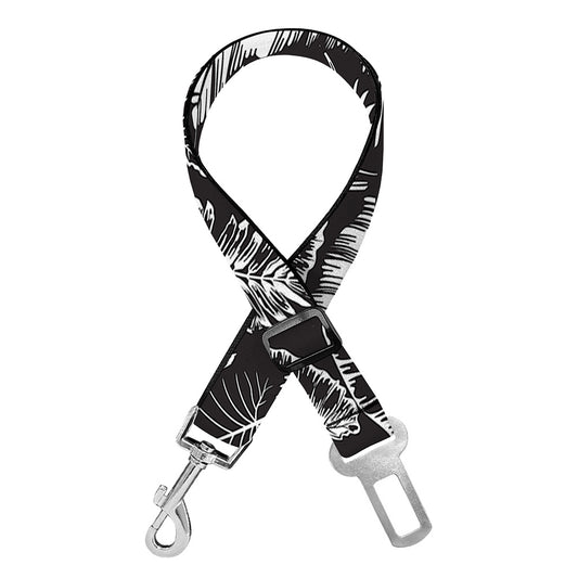 Black And White Tropical Palm Leaf Print Dog Seat Belt