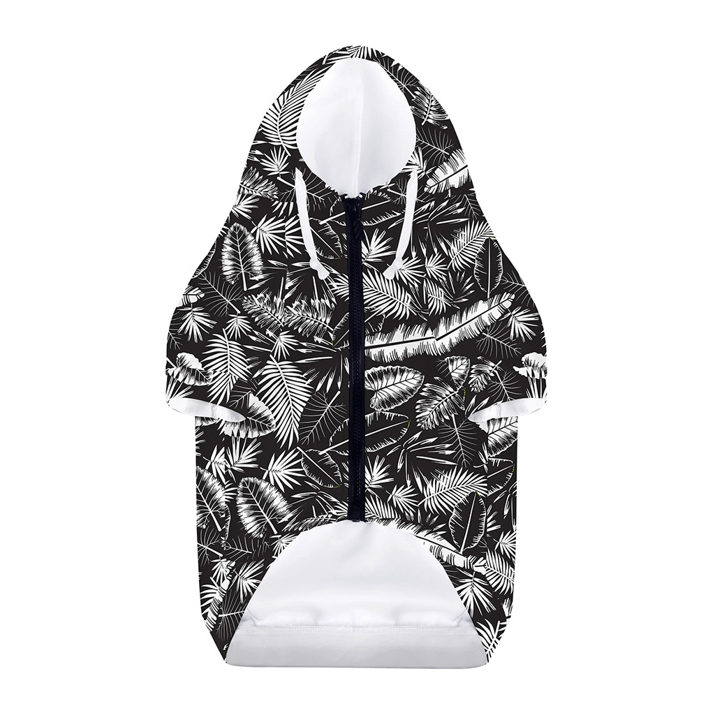 Black And White Tropical Palm Leaf Print Dog Zip Up Hoodie