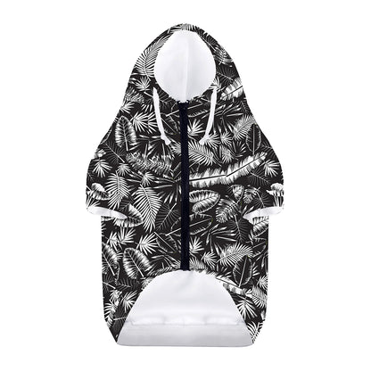 Black And White Tropical Palm Leaf Print Dog Zip Up Hoodie