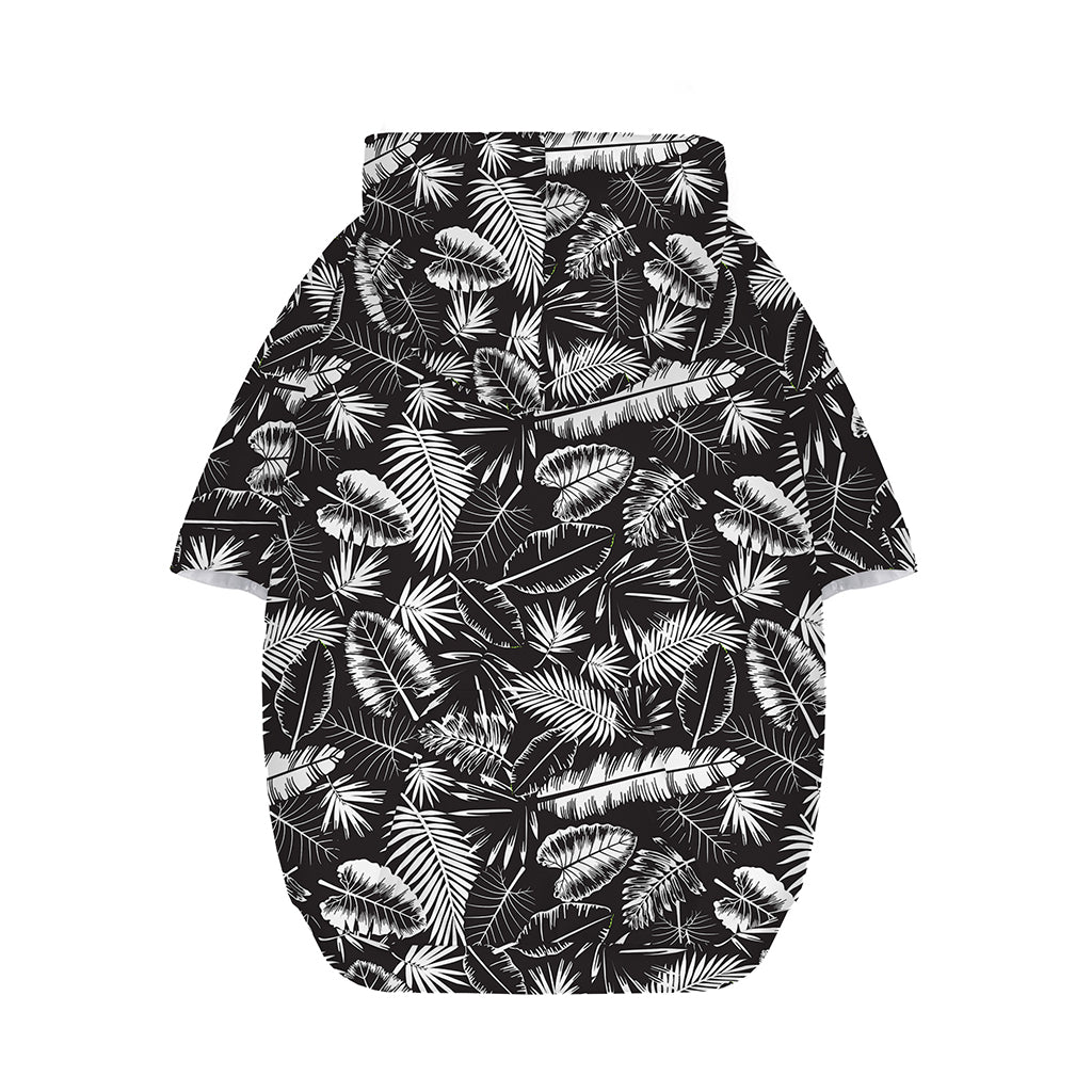 Black And White Tropical Palm Leaf Print Dog Zip Up Hoodie