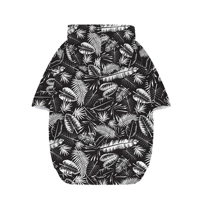Black And White Tropical Palm Leaf Print Dog Zip Up Hoodie
