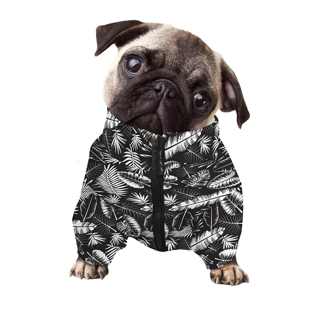 Black And White Tropical Palm Leaf Print Dog Zip Up Jacket
