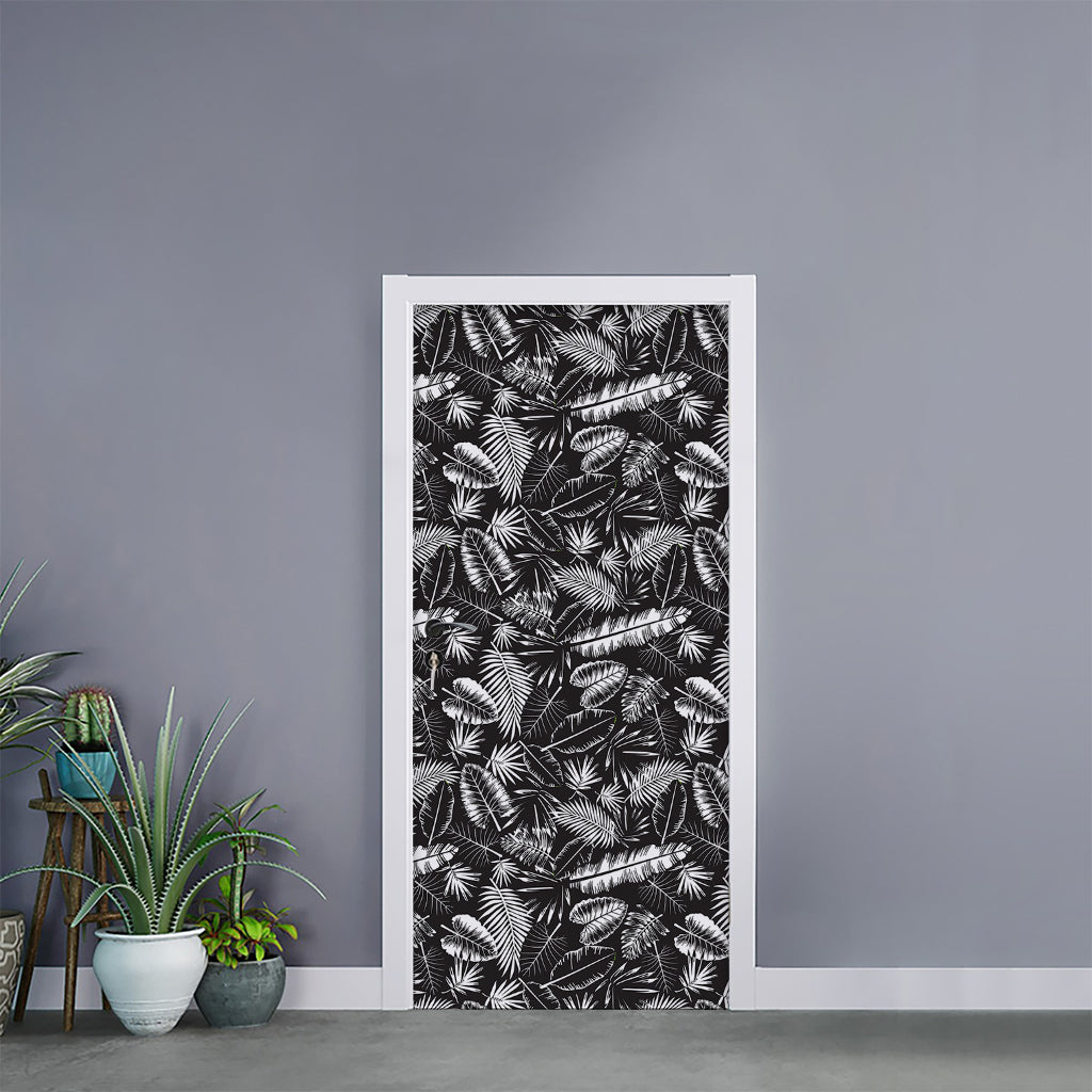 Black And White Tropical Palm Leaf Print Door Sticker