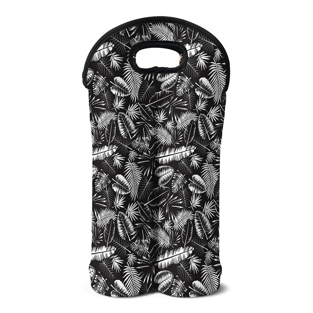 Black And White Tropical Palm Leaf Print Double Neoprene Wine Tote