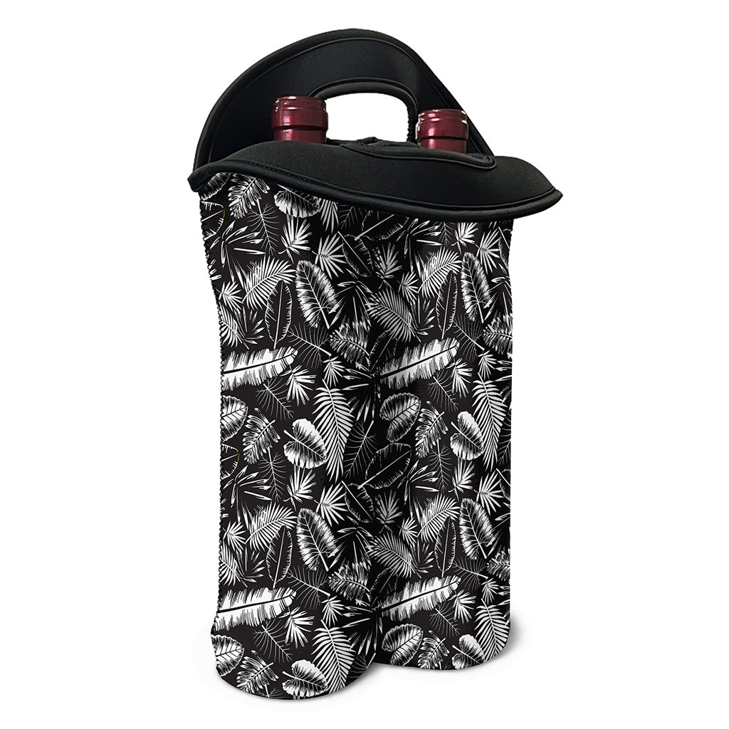 Black And White Tropical Palm Leaf Print Double Neoprene Wine Tote