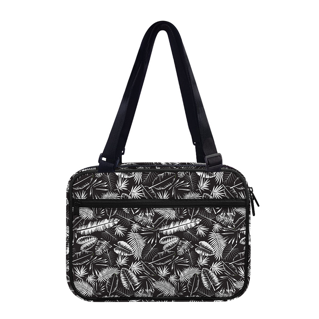 Black And White Tropical Palm Leaf Print Double Strap Bible Bag