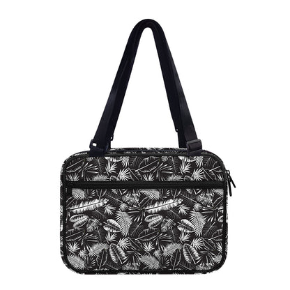 Black And White Tropical Palm Leaf Print Double Strap Bible Bag